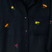 Black Floral Embroidery Cotton Blouse