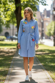 Crochet Embellished Poplin Shirt Dress