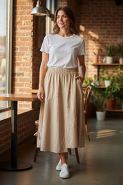 Flared Poplin Skirt Asymmetrical Hem Style
