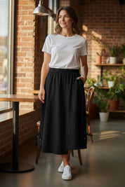 Flared Poplin Skirt Asymmetrical Hem Style