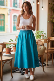 Flared Poplin Skirt Asymmetrical Hem Style