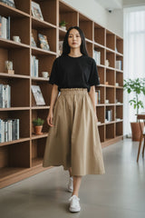 Ruffle Waist Poplin Midi-Skirt